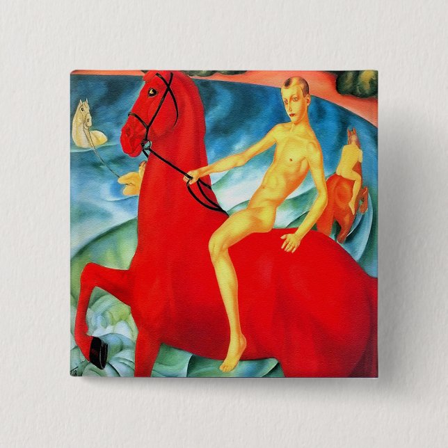 Button: "Bathing the Red Horse" 15 Cm Square Badge (Front)