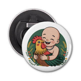 Button Bottle Opener | Chloe Baby Hugs The Rooster