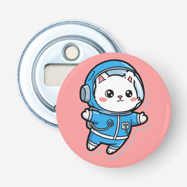 Button Bottle Opener Cute Astronaut Cat Kawaii  (Front)
