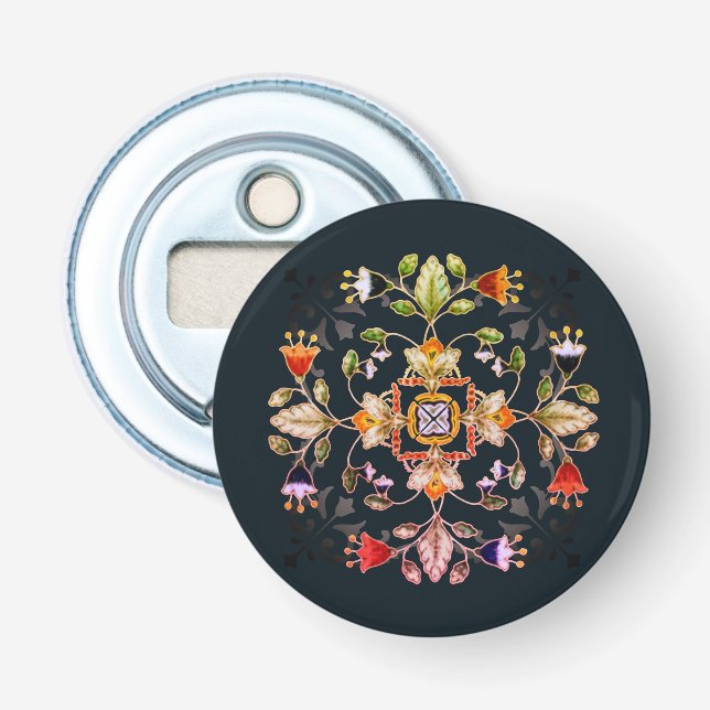 Button Bottle Opener - Fiori Dark (Front)