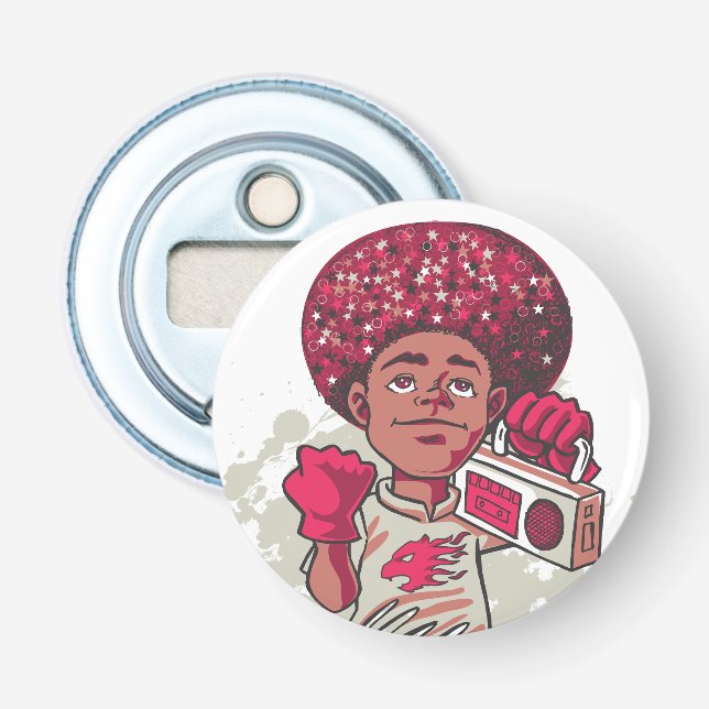 Button Bottle Opener – YOUTH Power Afro & Boombox  (Front)