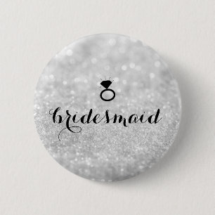 Button - Bridesmaid Glitter Ring Bling Silver