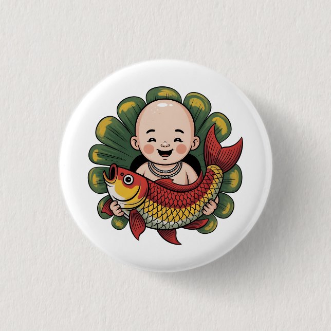 Button | Chloe Baby – Cute Boy with Lucky Koi (Front)
