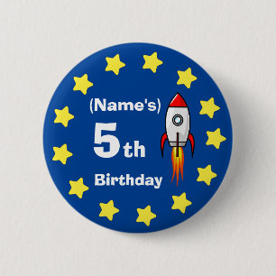 Button - Custom Rocketship 5th Birthday