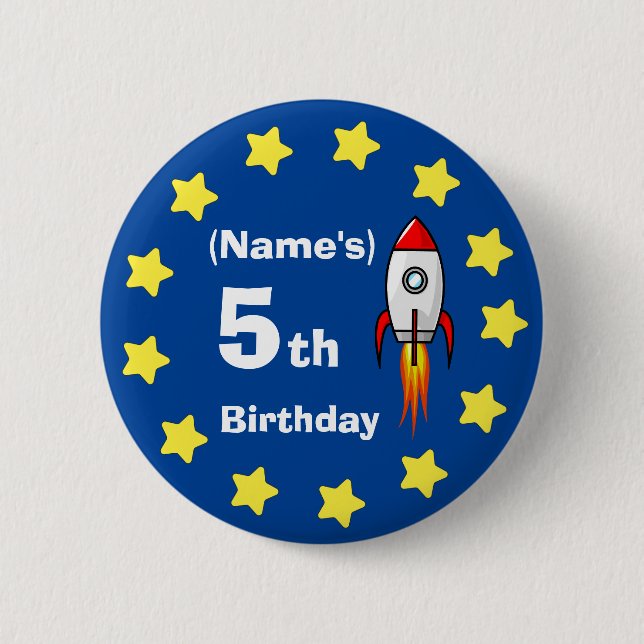 Button - Custom Rocketship 5th Birthday (Front)