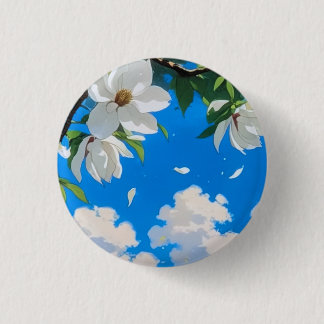 Button--Floral Series White Magnolia 3 Cm Round Badge