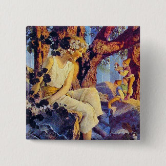 Button: Girl with Elves - by Maxfield Parrish 15 Cm Square Badge