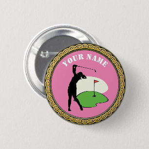 Button- Golf - Add Name - pink 6 Cm Round Badge