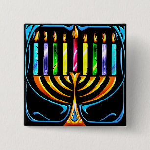 Button: Hanukkah Menorah - Chanukah Menorah 15 Cm Square Badge