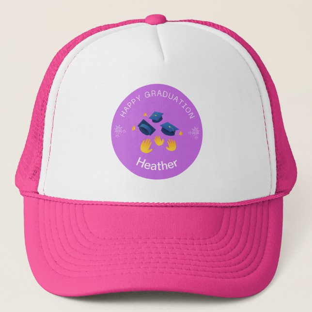 Button - Happy Graduation Personalise - Add name Trucker Hat (Front)
