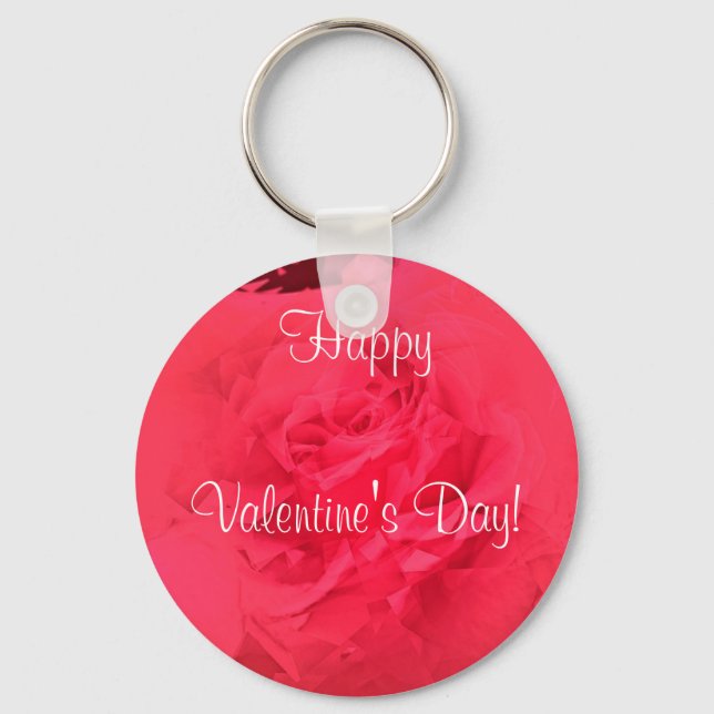 Button Keychain Pink Rose Valentine's Day (Front)