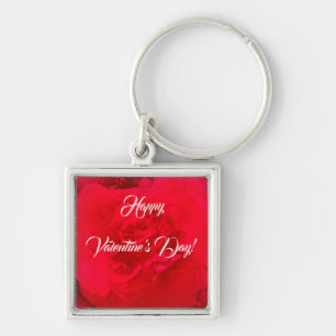Button Keychain Red Rose Valentine's Day