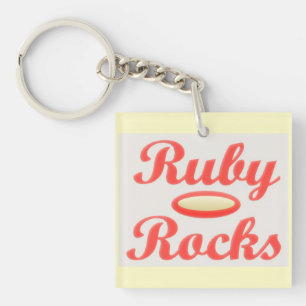 Button Keychain RUBY ROCKS RED AND CREAM