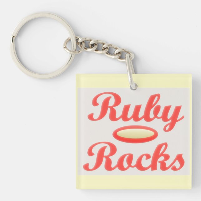 Button Keychain RUBY ROCKS RED AND CREAM (Front)