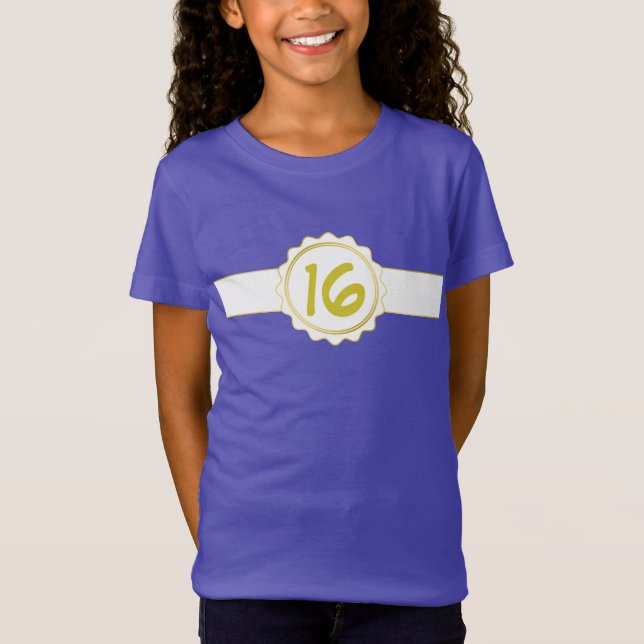 Button Label Banner - Circle WHITE GOLD 6 + name T-Shirt (Front)