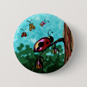 Button, Ladybug on a Branch Painting 6 Cm Round Badge