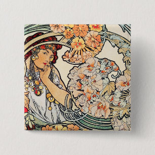 Button:  Mucha - Language of Flowers 15 Cm Square Badge