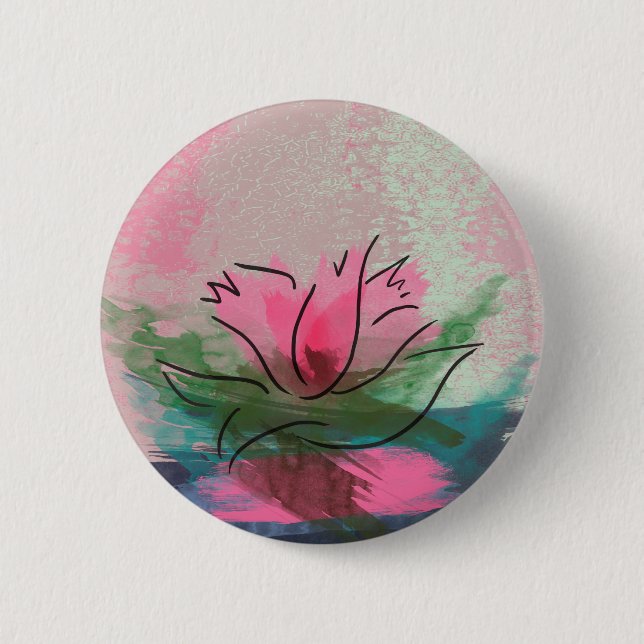 Button, Pink Flower Painting 6 Cm Round Badge (Front)