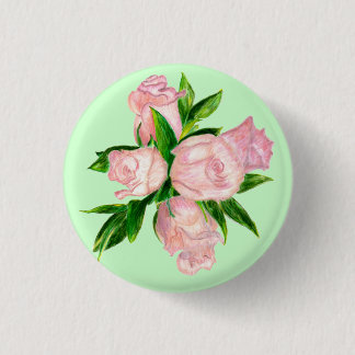 Button, Pink Hybrid Tea Roses 3 Cm Round Badge