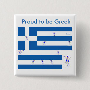 Button : Proud to be Greek Flag with Evzon dancers