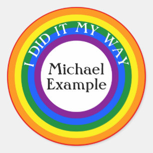 Button RINGS rainbow 1 + your backgr. & Text Classic Round Sticker