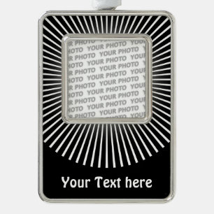 BUTTON ROUND RAYS white + your photo & text Silver Plated Framed Ornament