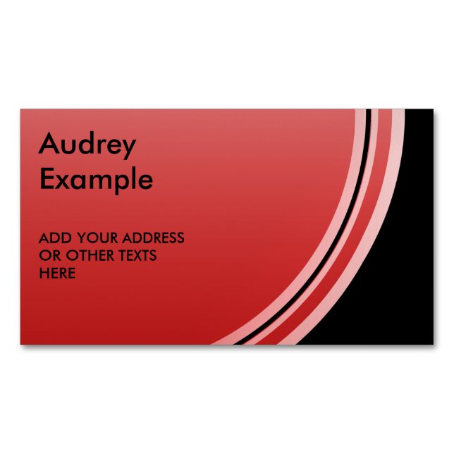 Button round red gradients + your backg. & text magnetic business card (Front)