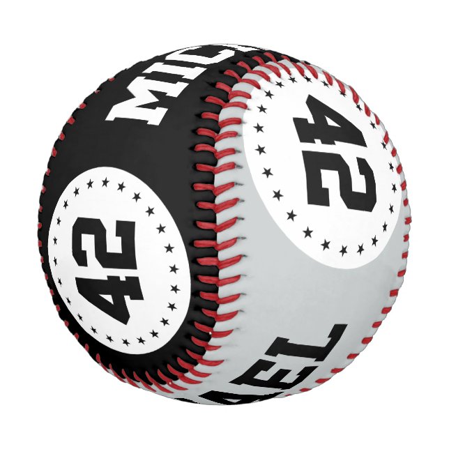 BUTTON ROUND Stars white black + your text Baseball (Angled)