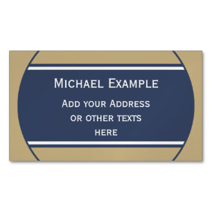 BUTTON ROUND stripes blue beige grey + your text Magnetic Business Card