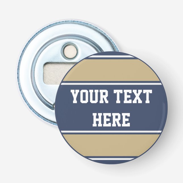 BUTTON ROUND stripes blue sand + your idea Bottle Opener (Front)