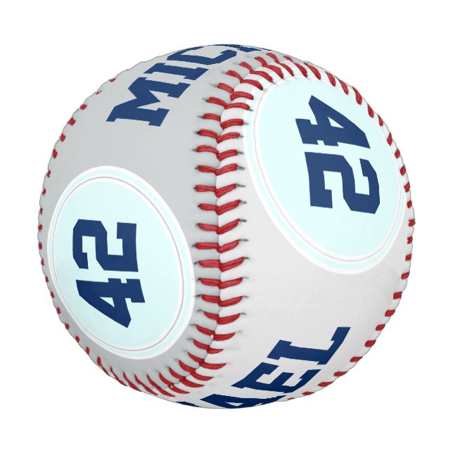 BUTTON ROUND stripes blue white + your text Baseball (Angled)