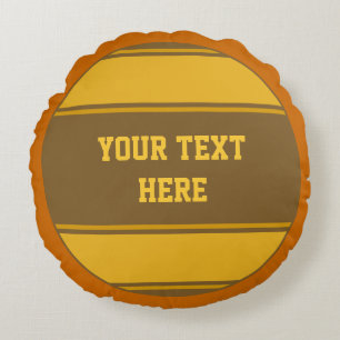 BUTTON ROUND stripes dark yellow + your text Cushion