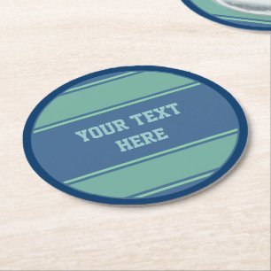 BUTTON ROUND stripes ocean blue green + your text Paper Coaster