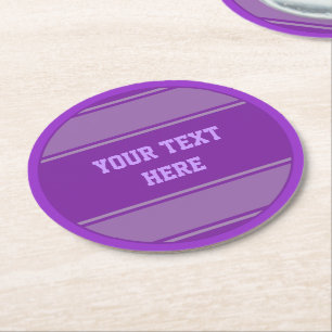 BUTTON ROUND stripes purple + your text Paper Coaster