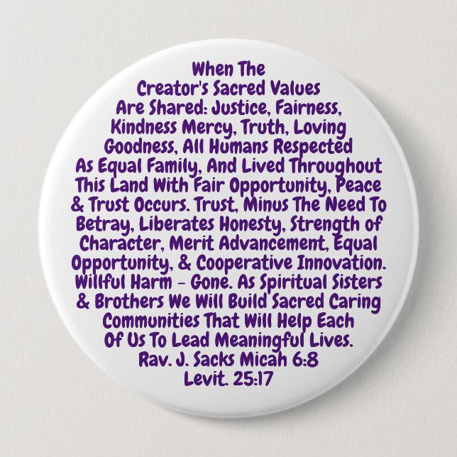 Button Short Reminder To Live Our Sacred Values (Front)