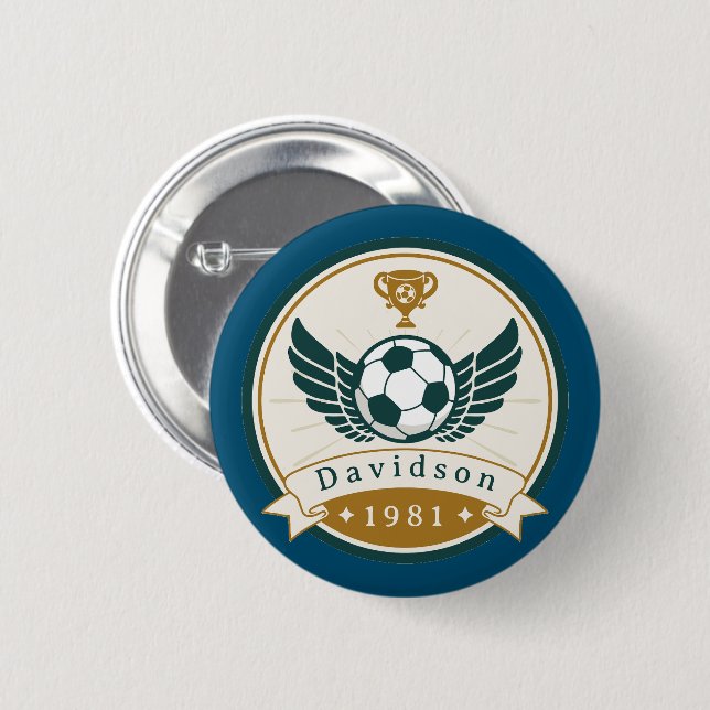 Button - Soccer Football - Personalised - Add Name (Front & Back)