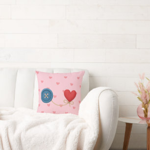  Button & Thread of Love – Cute Heart Design Cushion