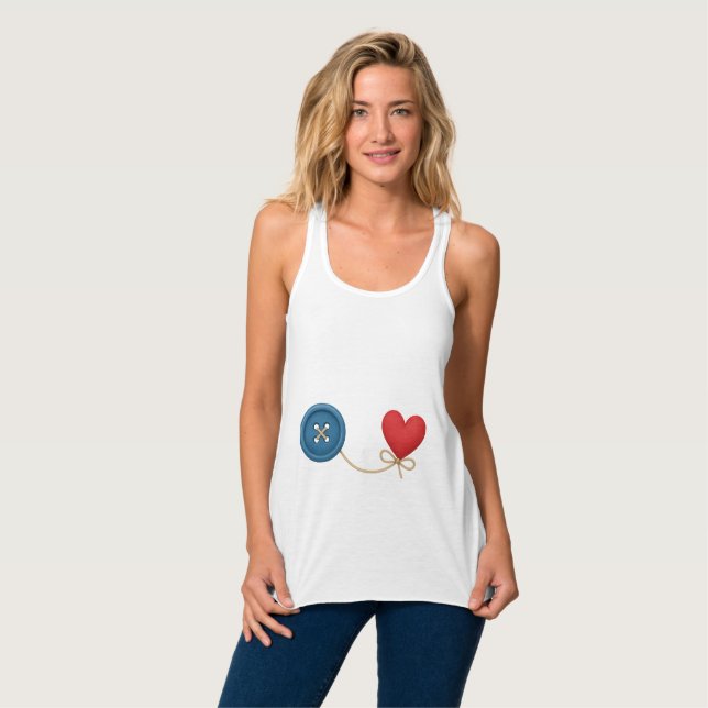 Button & Thread of Love – Cute Heart Design Singlet (Front Full)