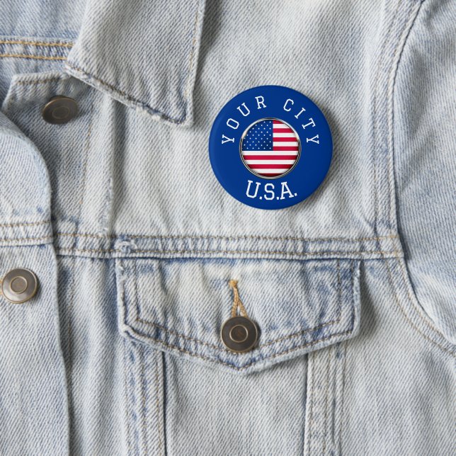 Button - USA Personalised - Add your City Name (In Situ)