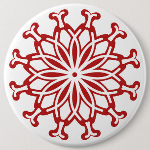 Button, White background Red floral design  6 Cm Round Badge