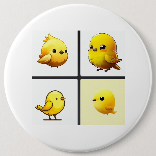 Button with  design small cute yellow birds  (Front)