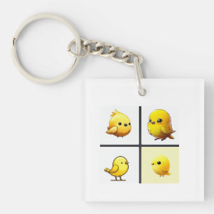 Button with design small cute yellow birds key ring
