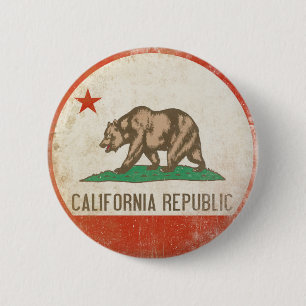 Button with Distressed California Republic Flag