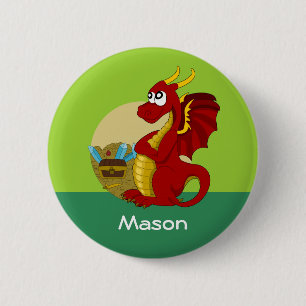 Button with dragon cartoon