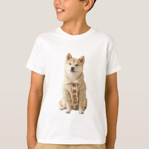 Buttoned Cardigan Shiba Inu Kids T-Shirt