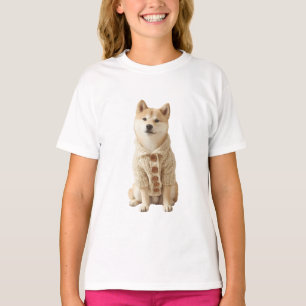 Buttoned Cardigan Shiba Inu Kids T-Shirt