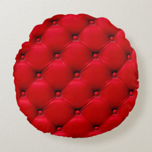 Buttoned on the red Texture. Repeat pattern Round Cushion