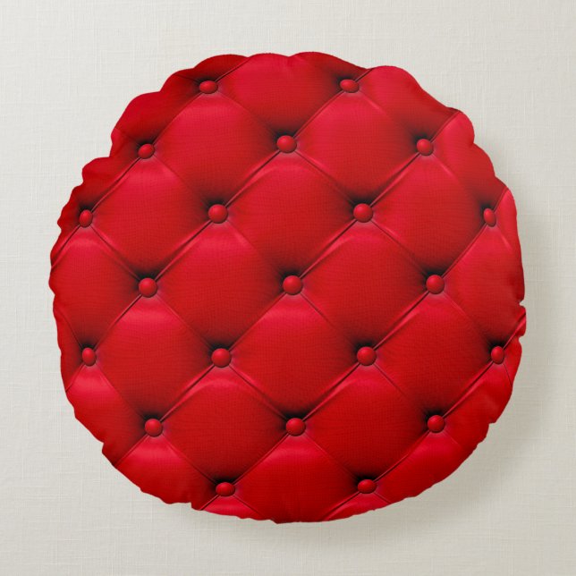 Buttoned on the red Texture. Repeat pattern Round Cushion (Front)