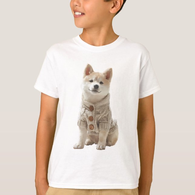 Buttoned Sweater Shiba Puppy Kids (Front)