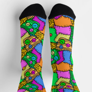 Buttons and Patchwork Halloween  Socks